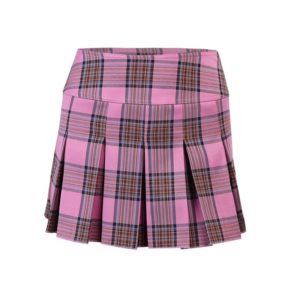 High Waist Plaid Pink Mini Skirt Full