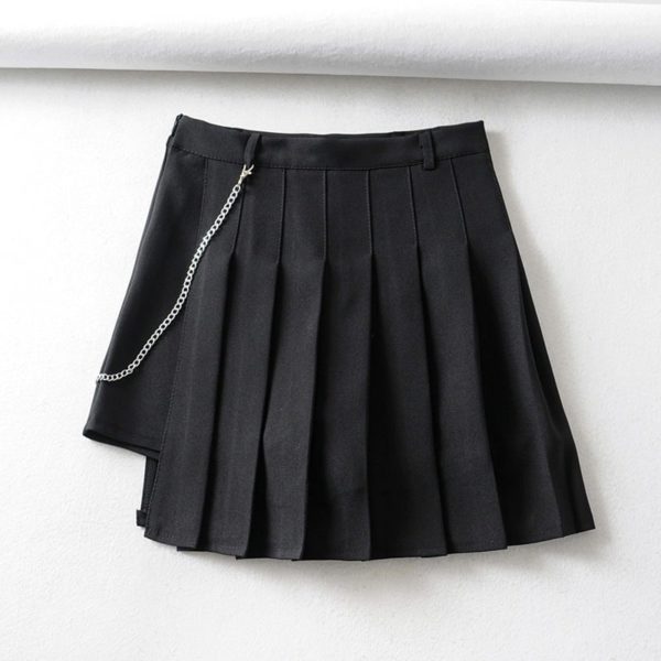 High Waist Pleated Mini Skirt with Metal Chain - Ninja Cosmico