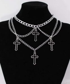 Metal Chains Crosses Necklace 02