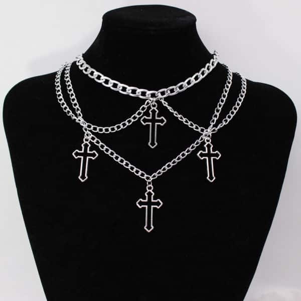 Metal Chains Crosses Necklace 02