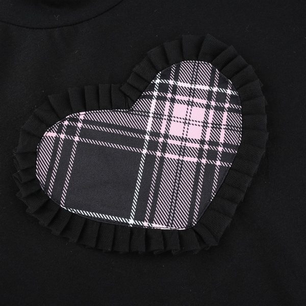 Pastel Plaid Heart Black Crop Top Details