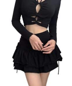 Ruffled Eyelet Black Mini Skirt 2