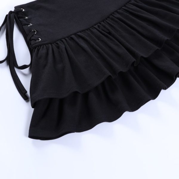 Ruffled Eyelet Black Mini Skirt Details 2
