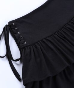 Ruffled Eyelet Black Mini Skirt Details