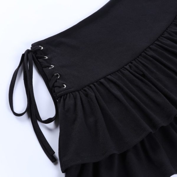 Ruffled Eyelet Black Mini Skirt Details