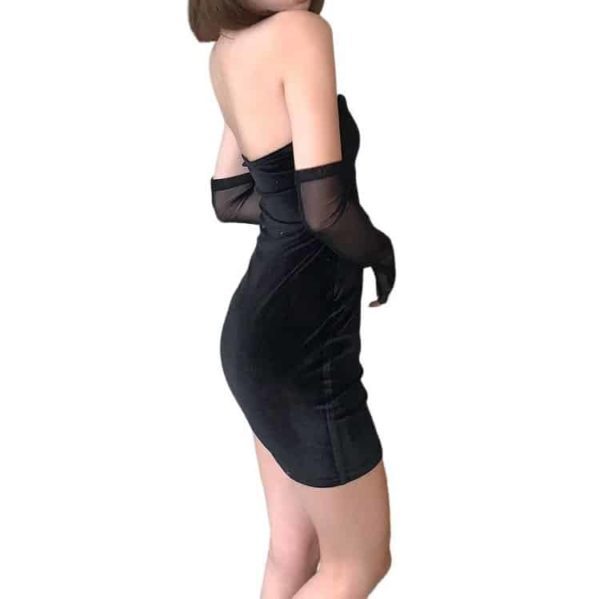 Velvet Mini Dress with Mesh Sleeves 3