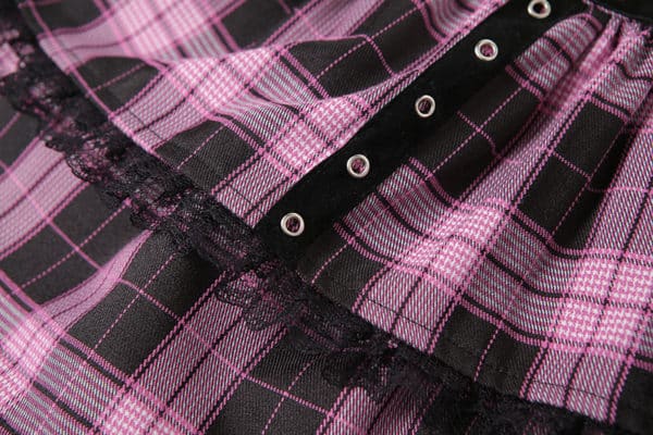 Purple Plaid Lace Trim Mini Skirt Details 2