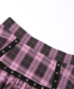 Purple Plaid Lace Trim Mini Skirt Details