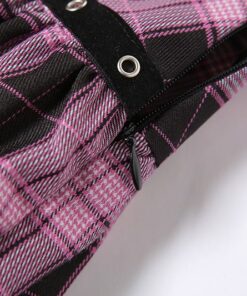 Purple Plaid Lace Trim Mini Skirt Details 3