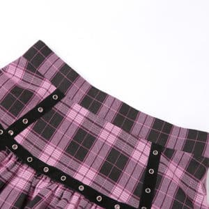 Purple Plaid Lace Trim Mini Skirt Details