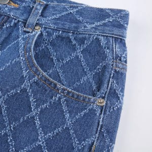 Baggy Jeans with Plaid White Stitches Details 2