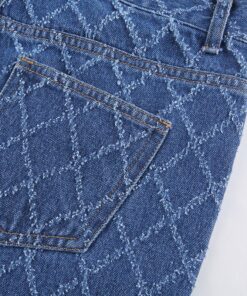 Baggy Jeans with Plaid White Stitches Details 5
