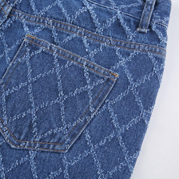 Baggy Jeans with Plaid White Stitches Details 5