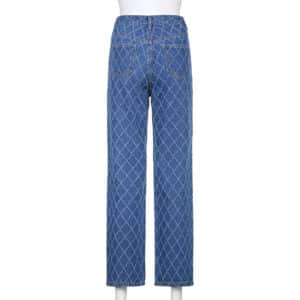 Baggy Jeans with Plaid White Stitches Full Back