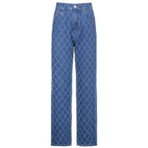 Baggy Jeans with Plaid White Stitches Full Front