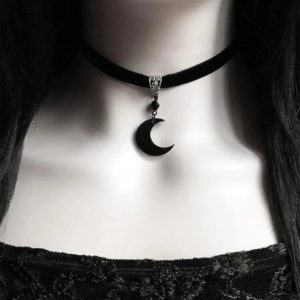 Black Crescent Moon Choker Pendant