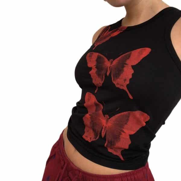 Crop Top with Red Butterflies Red 2