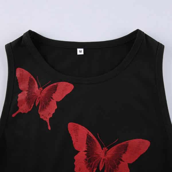 Crop Top with Red Butterflies Red Details
