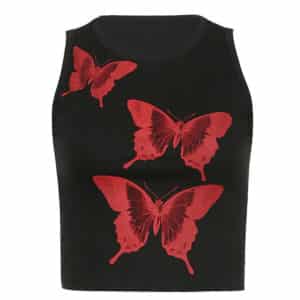 Crop Top with Red Butterflies Red Full