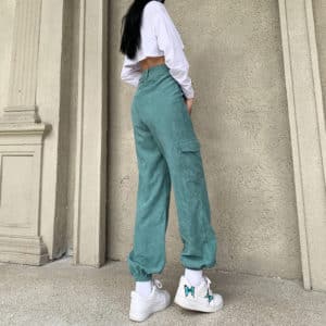 High Waist Green Corduroy Trousers 5