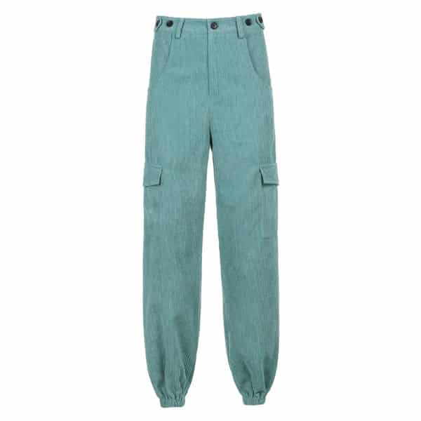High Waist Green Corduroy Trousers Full Front