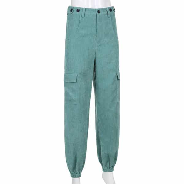 High Waist Green Corduroy Trousers Full Side