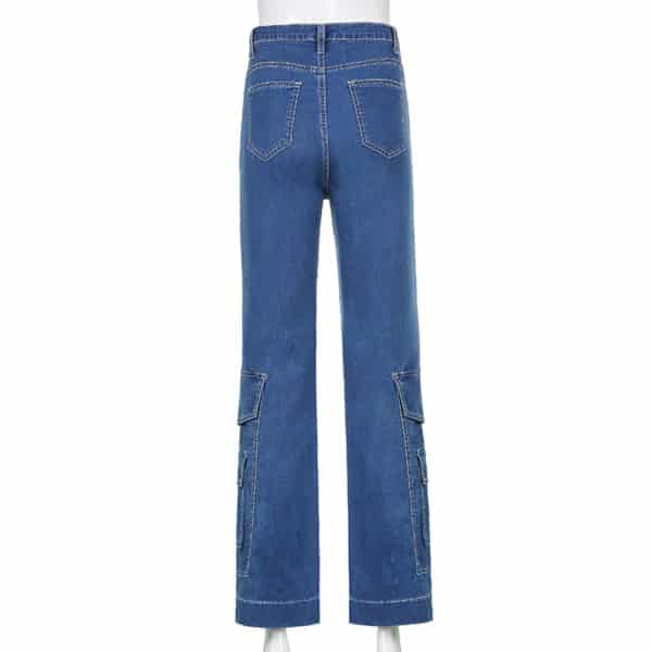 Loose Straight Jeans with Pockets Full Back