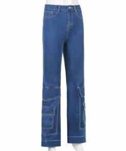 Loose Straight Jeans with Pockets Full Side