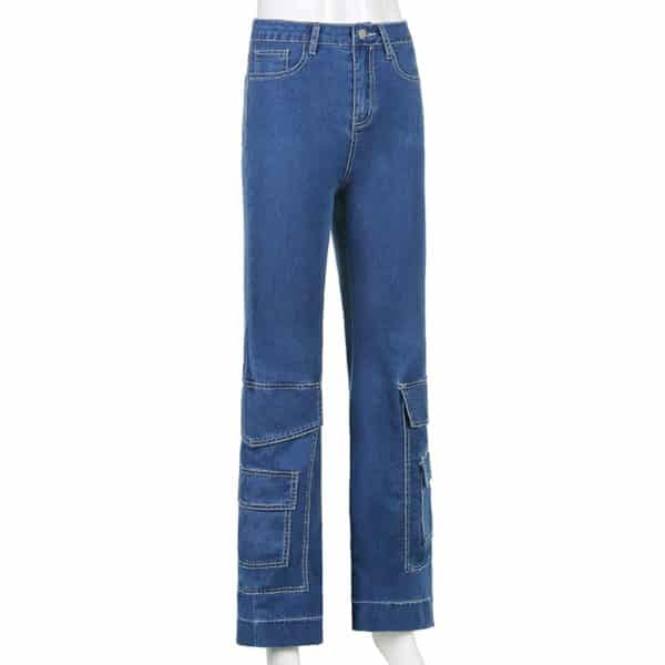 Loose Straight Jeans with Pockets Full Side