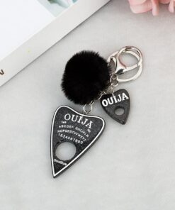 Ouija Board with Puff Ball Keychain Glitter Black