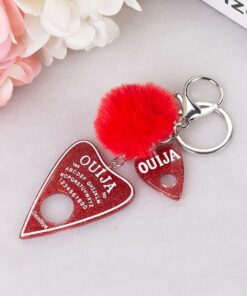 Ouija Board with Puff Ball Keychain Glitter Red