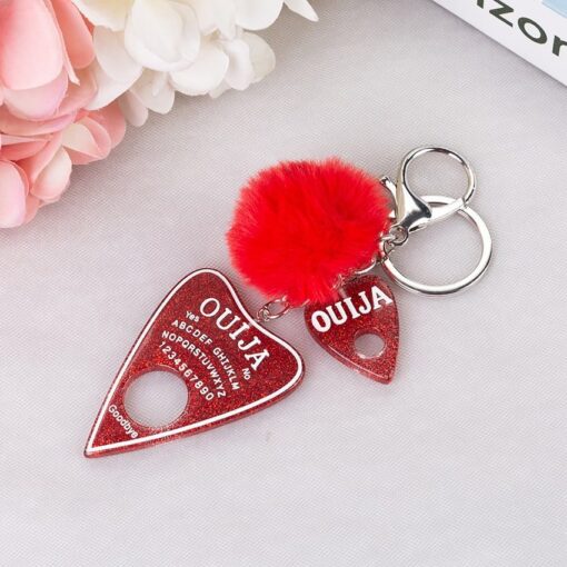 Ouija Board with Puff Ball Keychain Glitter Red