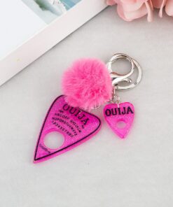Ouija Board with Puff Ball Keychain Glitter Rose Pink
