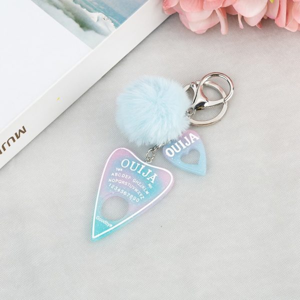 Ouija Board with Puff Ball Keychain Pink Blue