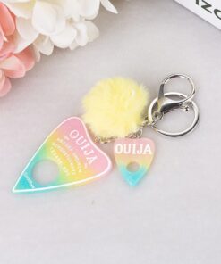 Ouija Board with Puff Ball Keychain Pink Yellow Blue