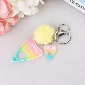 Ouija Board with Puff Ball Keychain Pink Yellow Blue