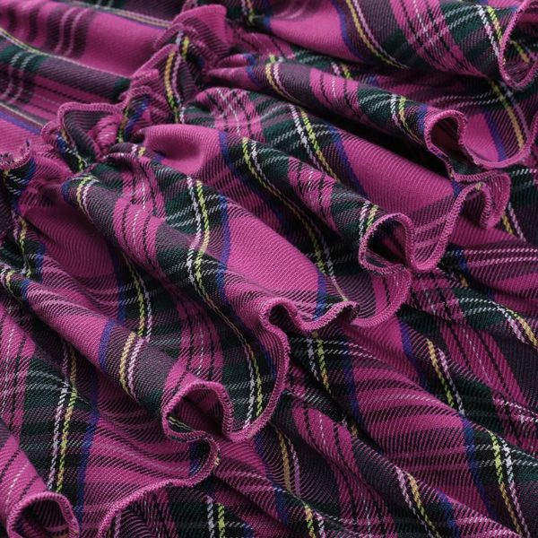 Pink Pleated Plaid Mini Skirt Details 2