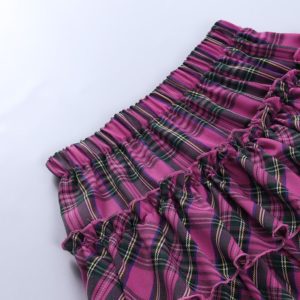 Pink Pleated Plaid Mini Skirt Details