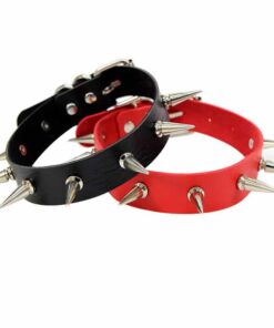 Vegan Leather Choker Collar with Long Metal Spikes 2