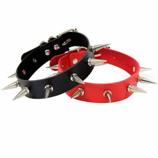 Vegan Leather Choker Collar with Long Metal Spikes 2