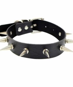 Vegan Leather Choker Collar with Long Metal Spikes