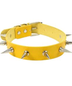 Vegan Leather Choker Collar with Long Metal Spikes Yellow