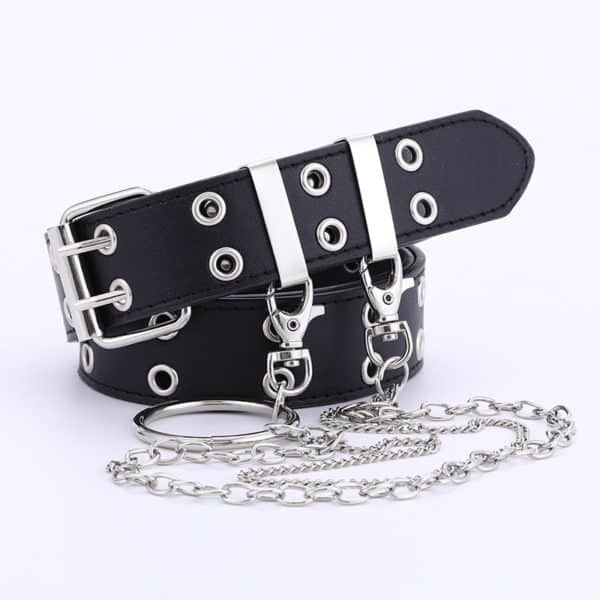 Vegan Leather Double Exhaust Eye Belt with Chain 2