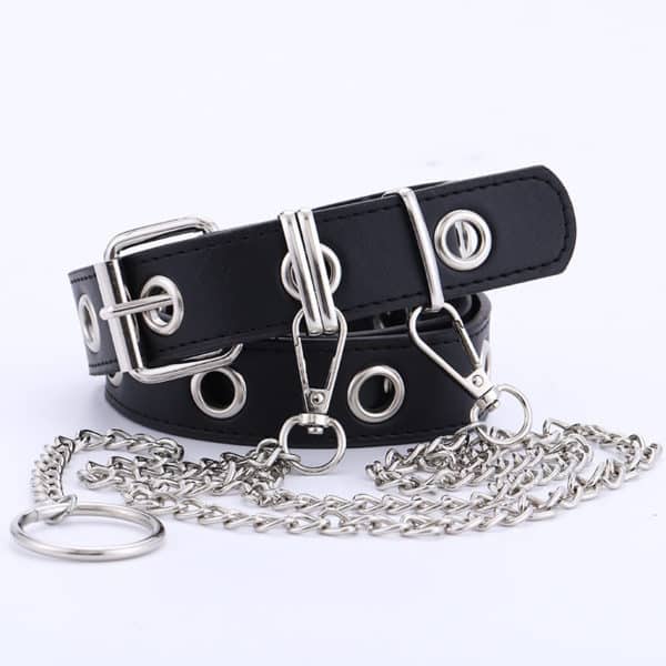 Vegan Leather Double Exhaust Eye Belt with Chain 3