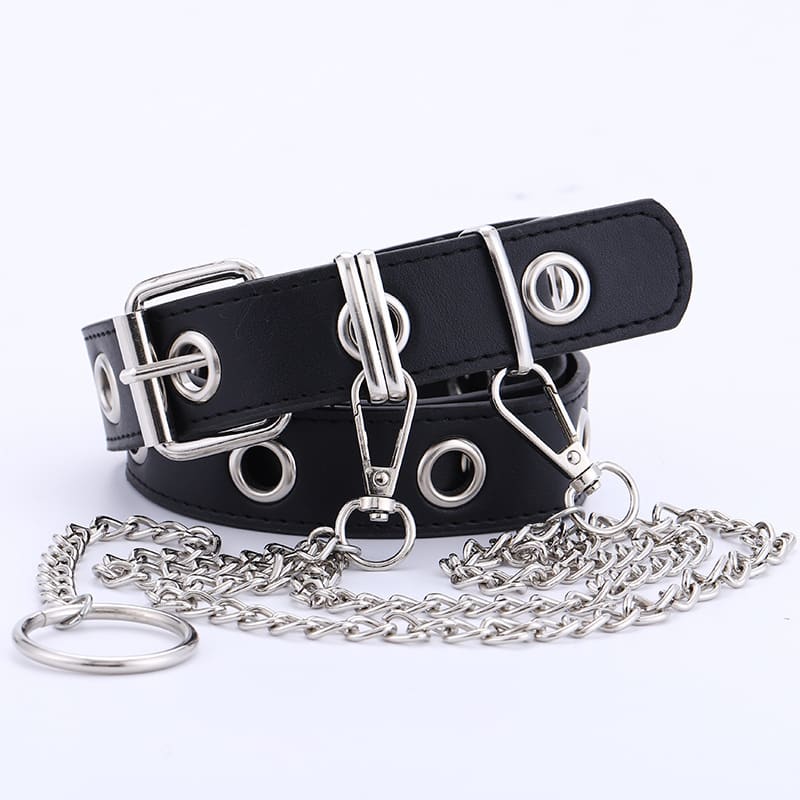 Vegan Leather Double Exhaust Eye Belt with Chain