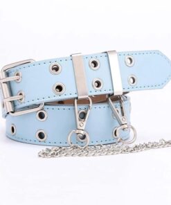 Vegan Leather Double Exhaust Eye Belt with Chain Blue