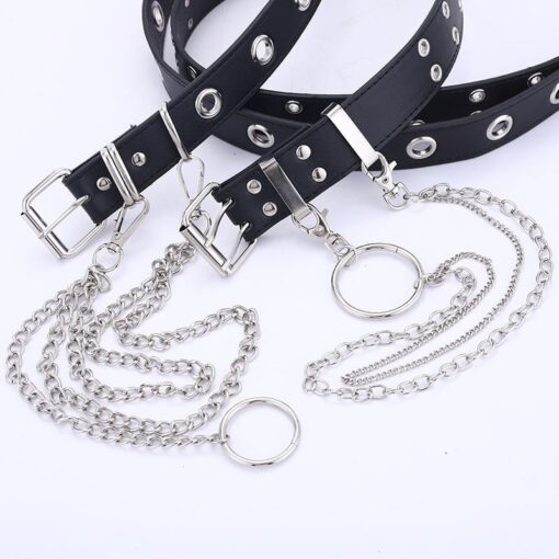 Vegan Leather Double Exhaust Eye Belt with Chain Details 2