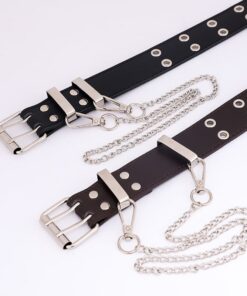 Vegan Leather Double Exhaust Eye Belt with Chain Details
