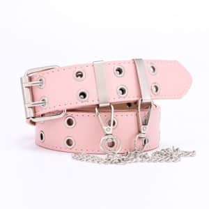 Vegan Leather Double Exhaust Eye Belt with Chain Pink