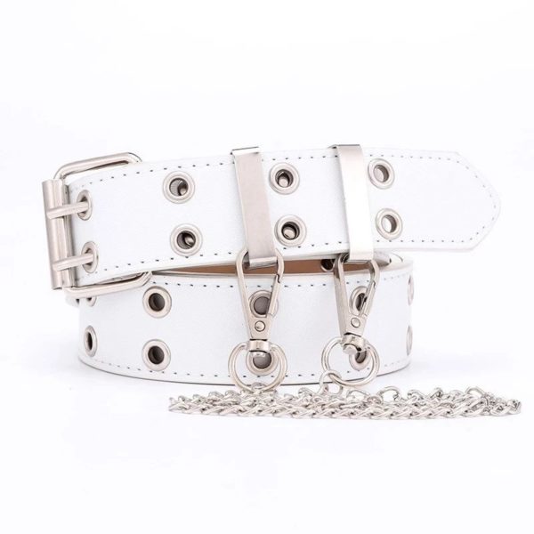 Vegan Leather Double Exhaust Eye Belt with Chain White
